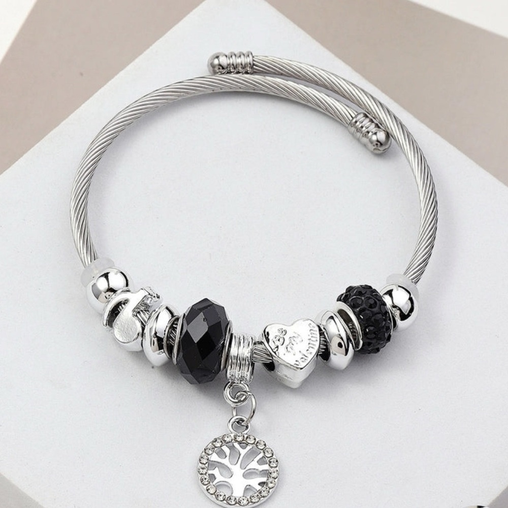 Elegant Silver and Black Charm Bracelet